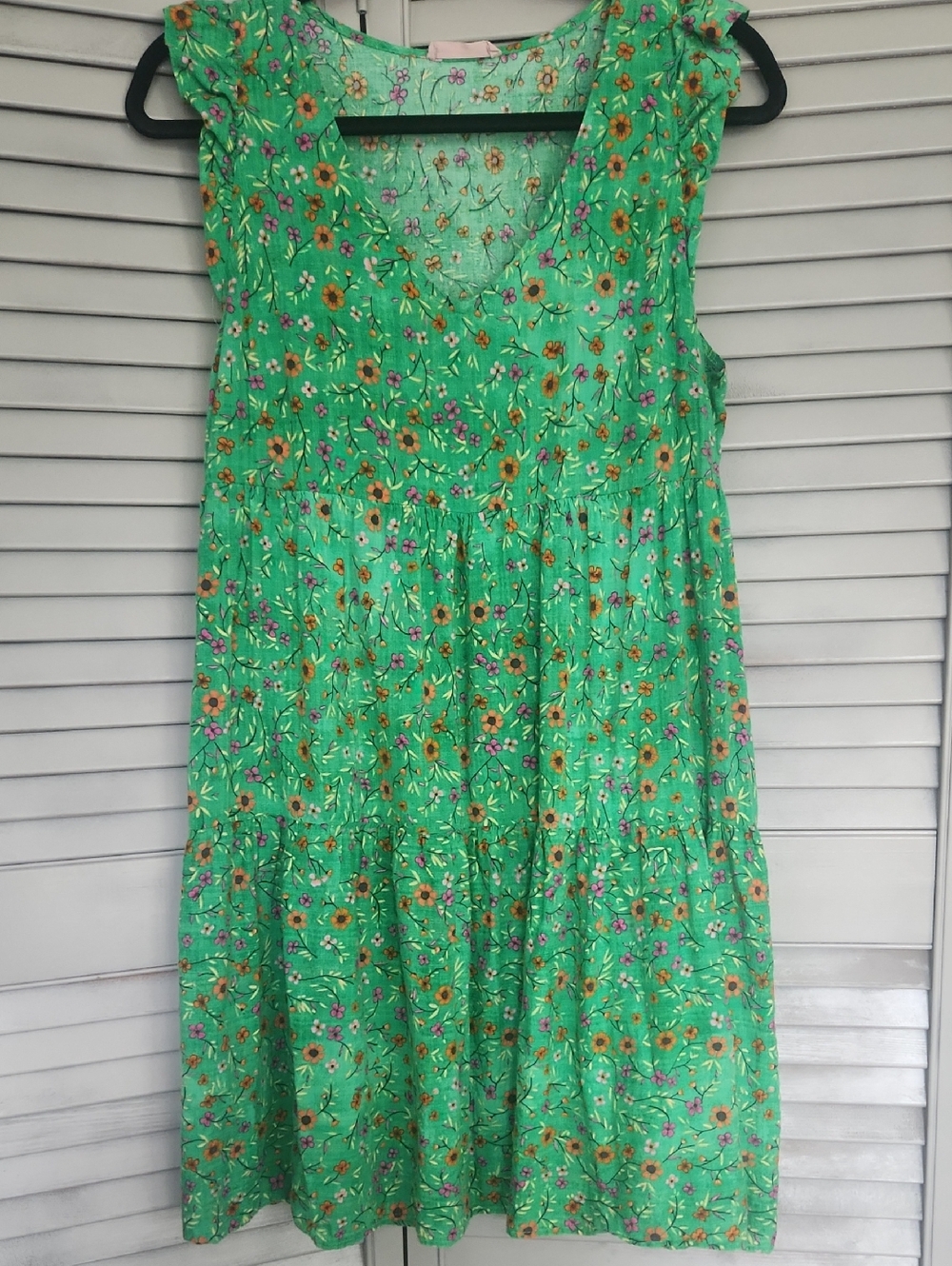 Ces Femme Green Floral Ruffle Sleeve V-neck Dress Cottagecore Garden Feminine